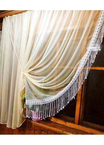 Занавеска кухонная короткая готовая Ажур лунный левая No Brand (372133959)