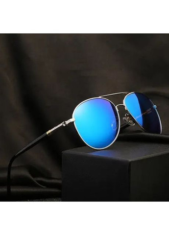 Сонцезахисні окуляри авіатори чоловічі метал чорні з блакитними лінзами UV400 поляризаційні стильні міцні No Brand (364859629)