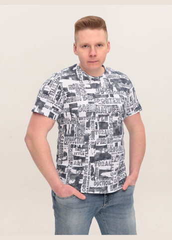 Біла футболка чоловіча біло-синя пряма з принтом великий розмір з коротким рукавом Jean Piere Пряма