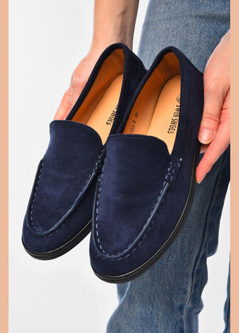 Let's Shop Туфли-лоферы женские темно-синего цвета лоферы темно-синий з искусственная замша, украина — демисезон (331288270)