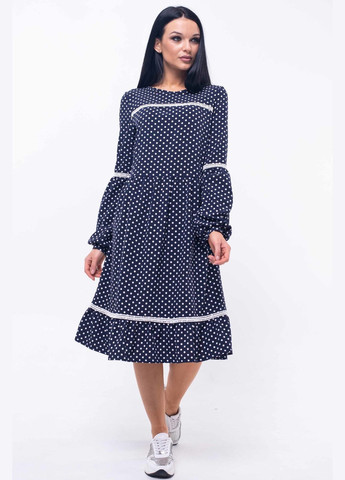 Синее повседневный бохо-платье свободного силуэта с кружевом, рукавами и завязкой на спинке 2/2 (вл 10.2-82/18) RiMari