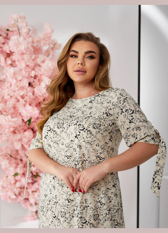 Бежева вечірня сукня міді а-силует No Brand з абстрактним візерунком