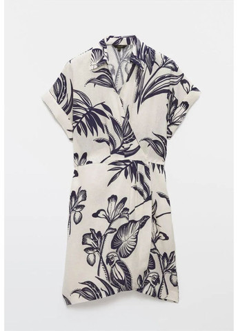 Комбинированное кэжуал платье из льна Massimo Dutti однотонное