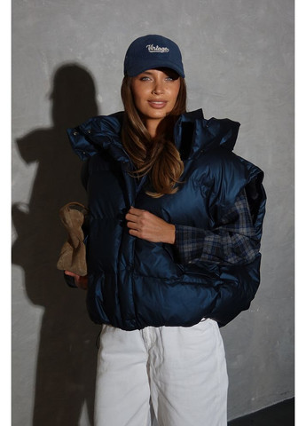 Темно-синяя зимняя женская теплая куртка transformer с карманами и капюшоном (mil588) milirud