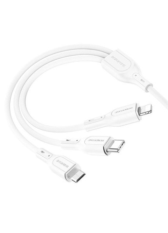 USB кабель BX66 3 в 1 Lightning/ MicroUSB/ Type-C 2A 1m белый Borofone (268218343)