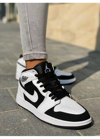 КРОССОВКИ ЖЕНСКИЕ NIKE AIR JORDAN 1 RETRO HIGH WHITE BLACK НАЙК АИР ДЖОРДАН No Brand чёрные демисезоны (368857973)