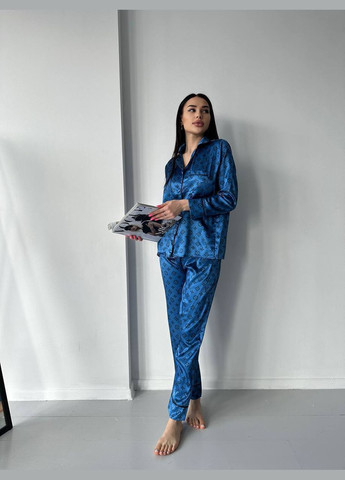 Синяя всесезон женская пижама lv рубашка + брюки Vital-Textile 1042