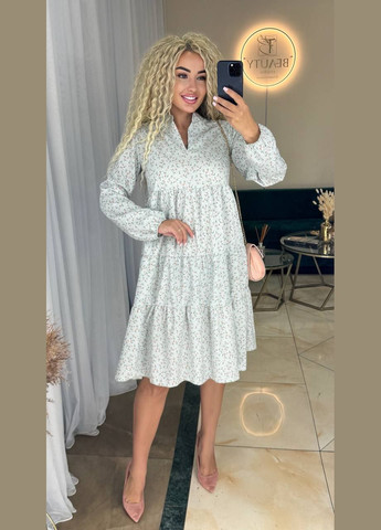 Оливковое свободное платье в цветочках Fashion