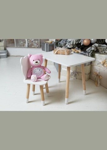 Столик прямокутний та стільчик дитячий ведмежа, білий, дерево, для розвитку та малювання. (277712) Масяня (341309461)