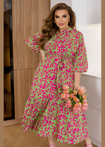 Салатова кежуал трендова сукня сорочка No Brand з квітковим принтом
