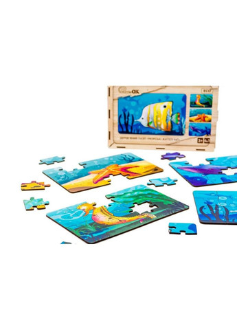 Дитячий дерев'яний пазл Морські жителі 4 в 1 Puz-57896, 80 елементів PuzzleOK (367972403)