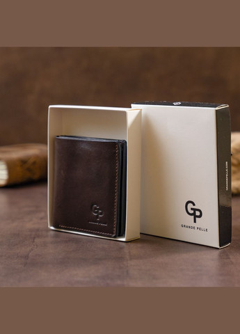 Вертикальное глянцевое Кожаное портмоне мужское с накладной монетницей 11330 Шоколадное Grande Pelle (306882044)