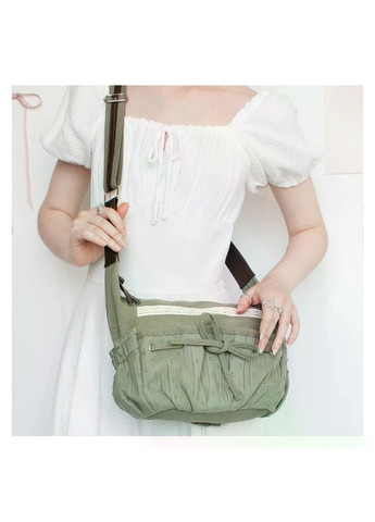 Сумка крос-боді FairyCore на блискавку місткий месенджер лоліта азійський ретро стиль оливкова з мереживом й шнурівкою аніме y2k No Brand (369153901)