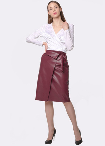 Комбінована блуза на запа́х зі стрейч велюру 1267 перлинно-біла Cat Orange