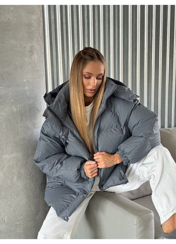 Графитовая зимняя женская куртка пуфер irish с карманами и съемным капюшоном (mil631) milirud