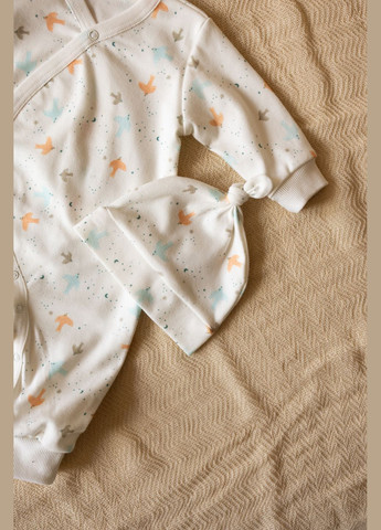 Комплект одягу ромпер кімоно + шапочка принт Пташки Egoza (342338643)