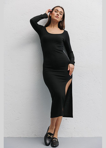 Чорна трикотажне плаття міді графітове з розрізом на нозі Arjen