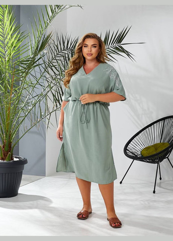 Оливковое повседневный, кэжуал женское платье с кулиской Style Point однотонное