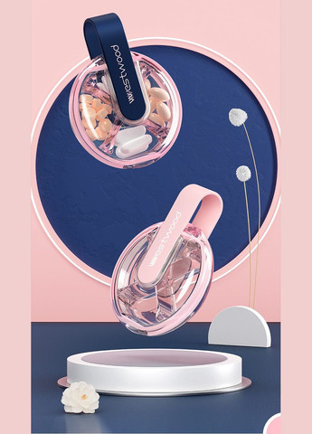 Круглая прозрачная таблетница WEST на 4 отделения темно-розовая с синим ремешком No Brand (338400924)