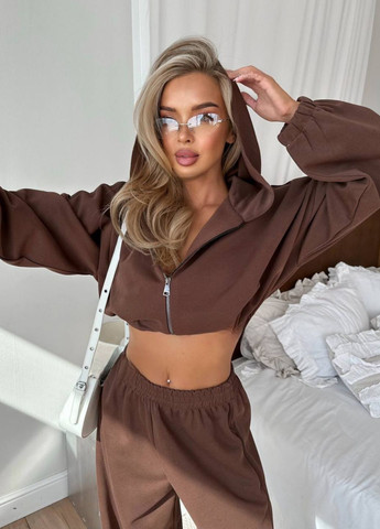 Базовый повседневный оверсайз костюм двойка: укороченный тощие на молнии + штаны Tik-Tak (360899295)