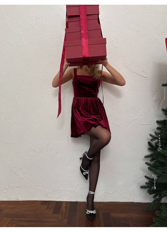 Бордовое праздничный, коктейльное, вечернее платье из бархата с баллон-юбкой на подкладке 💫💫💫 бэби долл Україна однотонное