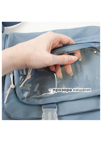 Голубая школьная сумка мессенджер для учебы вместительная прозрачное отделение для декора кавай вмещает А4 студенту харадзюку No Brand (350935454)