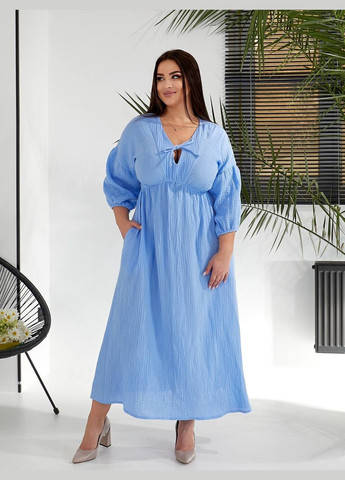 Голубое повседневный хлопковое платье клеш Garna однотонное