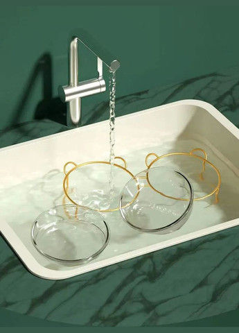 Подвійна миска для котів та собак на підставці, 2 х 500мл Gold (299915533)