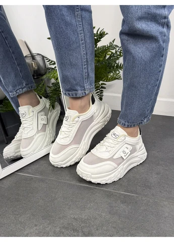 Кроссовки женские из экокожи и сетки белые повседневные No Brand белые демисезоны (393190113)