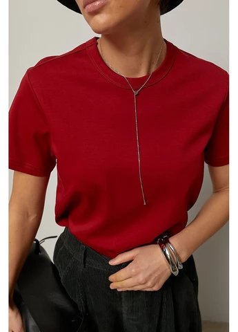 Однотонна футболка прямого фасону - салатовий колір Lurex - (388092865)