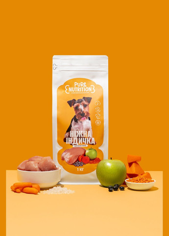Сухой полнорационный корм "Нежная индейка" для собак малых пород, 1кг Pure Nutrition (338384902)