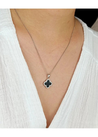 Срібна підвіска "Клевер" з оніксом і цирконієм (Арт.32811487034) No Brand Підвіска (368294818)