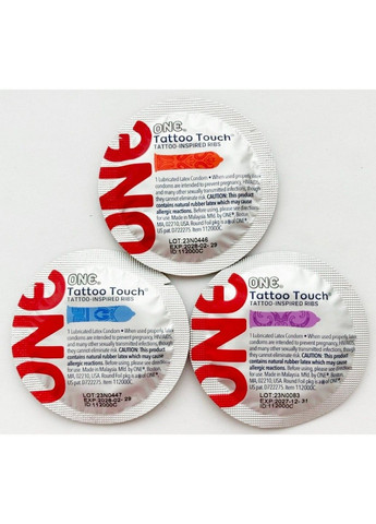 Набір презервативів із рельєфом у вигляді тату Tattoo Touch (ціна за упаковку, 100 шт.) One (327876607)