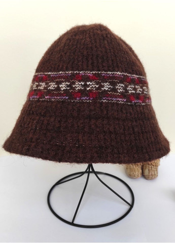 Вязаная Зимняя Шапка Теплая Панама Шерстяная Шляпа для Женщин в Ретро Стили с Орнаментом 55-59 см No Brand в'язана шапка панама (365301162)