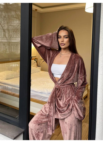 Темно-бежевая велюровый домашний костюм/пижама Osoblyva