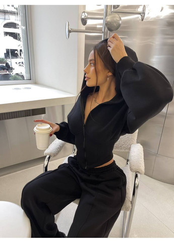 Жіночий спортивний костюм на флісі: зіп-худі з подвійним капюшоном та штани з фіксаторами MonCher (371257718)