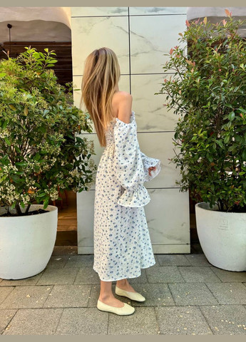 Блакитна повсякденний жіноча сукня FINO Mode з квітковим принтом