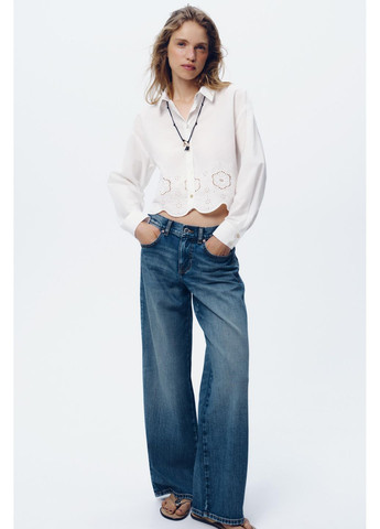 Укорочена сорочка з прорізною вишивкою Zara (356675477)