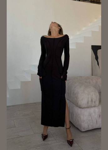 Черное деловое, кэжуал платье No Brand однотонное