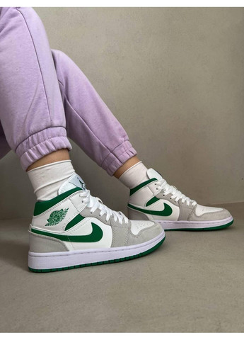 КРОССОВКИ ЖЕНСКИЕ NIKE AIR JORDAN 1 RETRO HIGH WHITE GREEN НАЙК АИР ДЖОРДАН No Brand серые демисезоны (367170260)