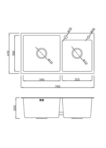 Кухонная мойка из нержавеющей стали SS304 DS508781LNB 780*430*220 Left (Nano Black) Dusel (316720405)