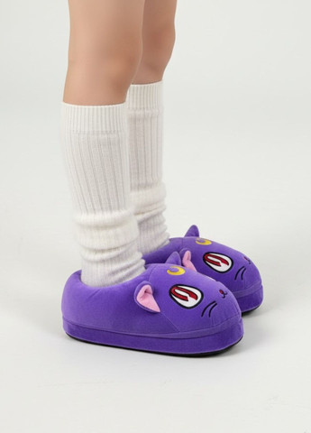Фиолетовые детские плюшевые тапочки котик сейлор мун нескользящая подошва My Kigu