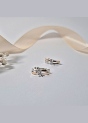 Серебряные сережки серьги с Белым камнем серебро 925 пробы Родированное с золотой пластиной 1571с 2.54г No Brand (308369770)