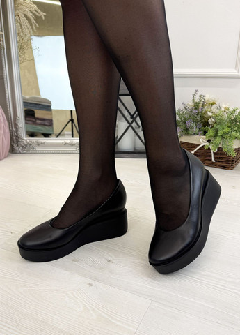 Vasha para Жіночі шкіряні туфлі на стійкій платформі, колір чорний туфлі-човники чорний з натуральна шкіра, україна — демісезон (347581049)