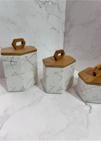 Набор емкостей для сыпучих продуктов HP276 керамика с бамбуковыми крышками 3 штуки 19 см, 16 см, 11.5 см Cozy (356504839)