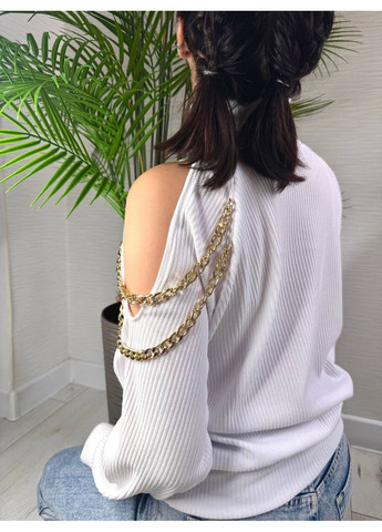 Белый женский свитер с цепочками на флисе No Brand Р4939-610/