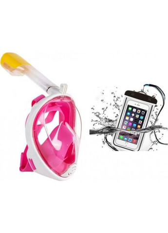 Панорамная маска для плавания + водонепроницаемый чехол GTM (S/M) Розовая с креплением для камеры Original Roze Free Breath (272798768)