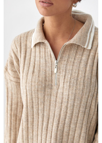 Вязаная кофта-поло в широкий рубчик Lurex (365629441)