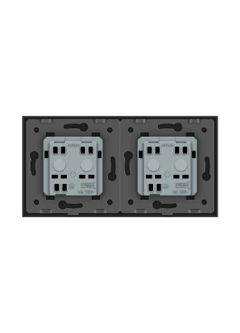 Подвійна електрична розетка вологозахисна з кришкою IP44 з заземленням,, чорна, скляна рамка, шторки, 250В 16А (VL-C7C2EUWF-12) Livolo (375456643)