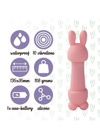 Мини-вибратор Mister Bunny Pink с двумя насадками для разнообразной точечной и клиторальной стимуляции FeelzToys (371389707)